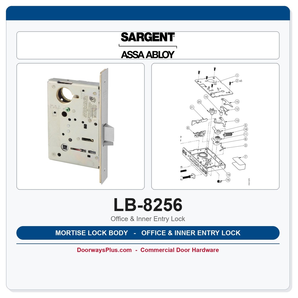 Sargent LB-8256 Mortise Lock Body – 8200 Series Office & Inner Entry Function