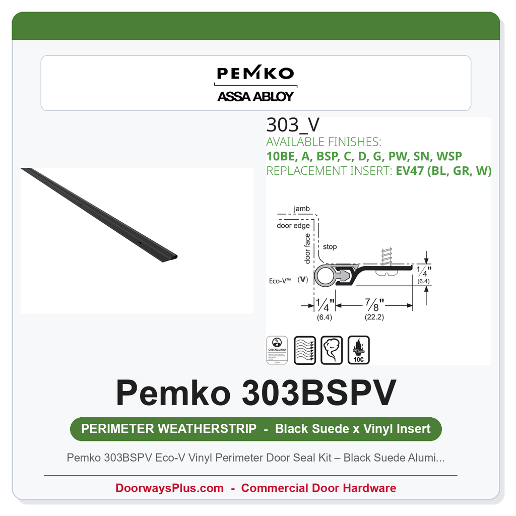 Pemko 303BSPV Eco-V Vinyl Perimeter Door Seal Kit – Black Suede Aluminum, 3'0 x 7'0
