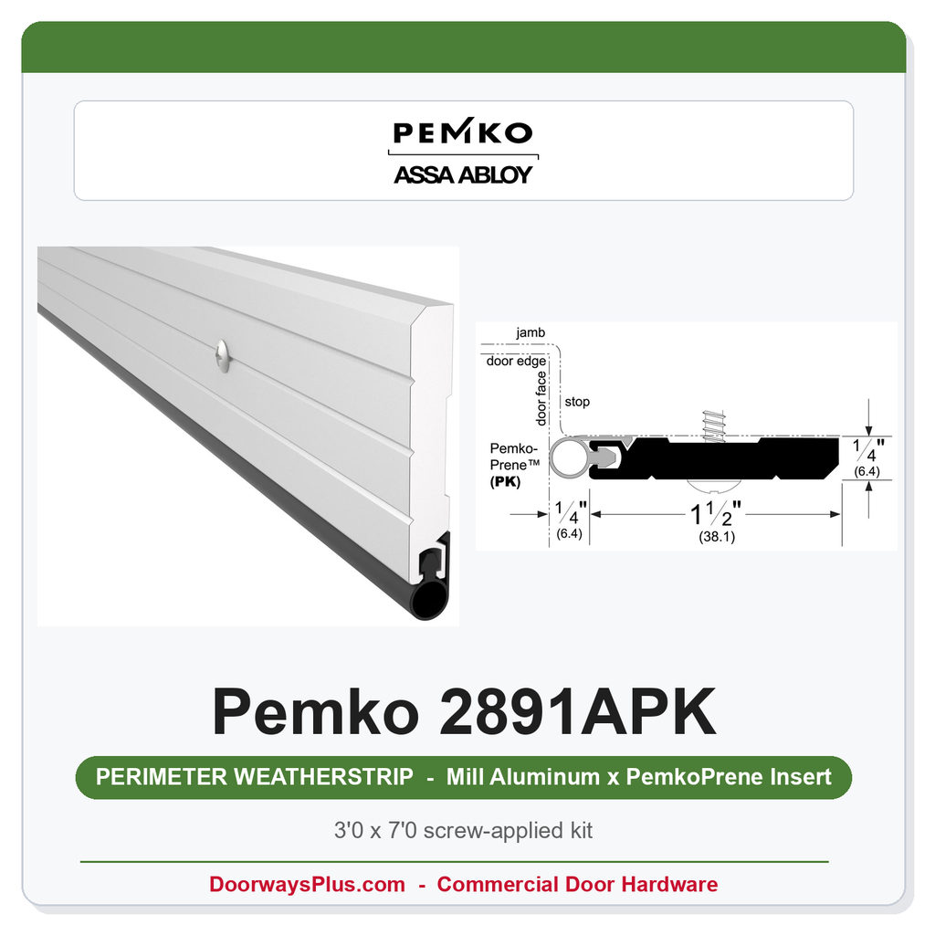 Pemko 2891APK Heavy Duty Perimeter Gasketing Kit — Mill Aluminum, PemkoPrene Insert, 3'0 x 7'0