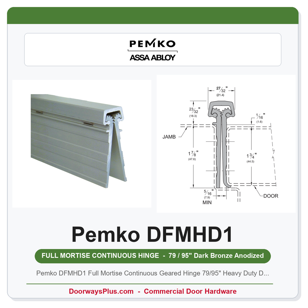 Pemko DFMHD1 Full Mortise Continuous Geared Hinge 79/95" Heavy Duty Dark Bronze Anodized
