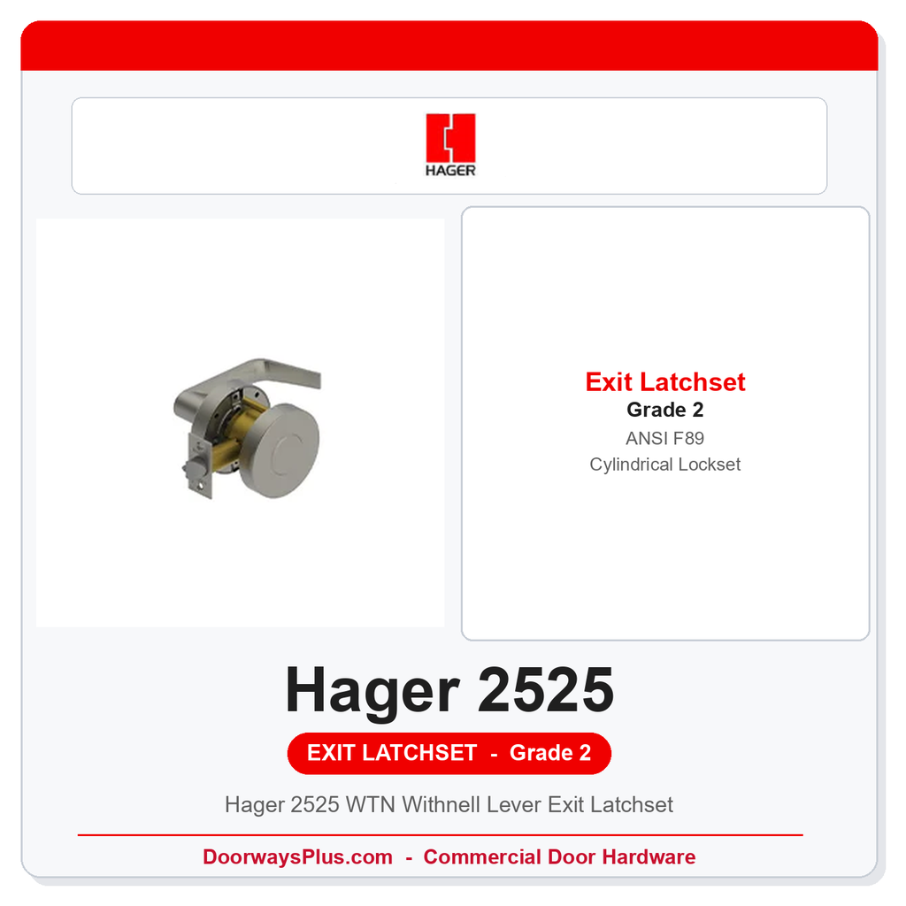 Hager 2525 WTN Withnell Lever Exit Latchset | ANSI F89 Commercial Cylindrical Lockset