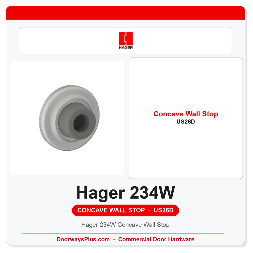 Hager 234W Concave Wall Stop | US26D Satin Chrome | ANSI A156.16