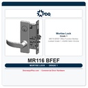 PDQ MR116 BFEF Office Function Mortise Lockset – Grade 1, US26D Satin Chrome