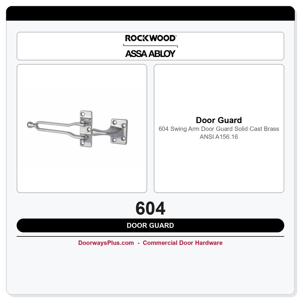 Rockwood 604 Swing Arm Door Guard | Solid Cast Brass | ANSI A156.16