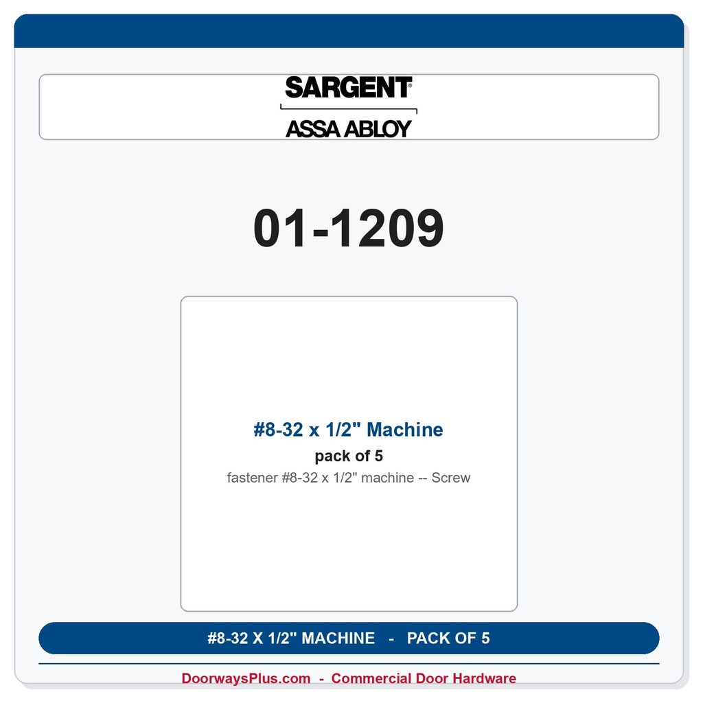 Sargent 01-1209 #8-32 x 1/2" Machine Screw - Pack of 5