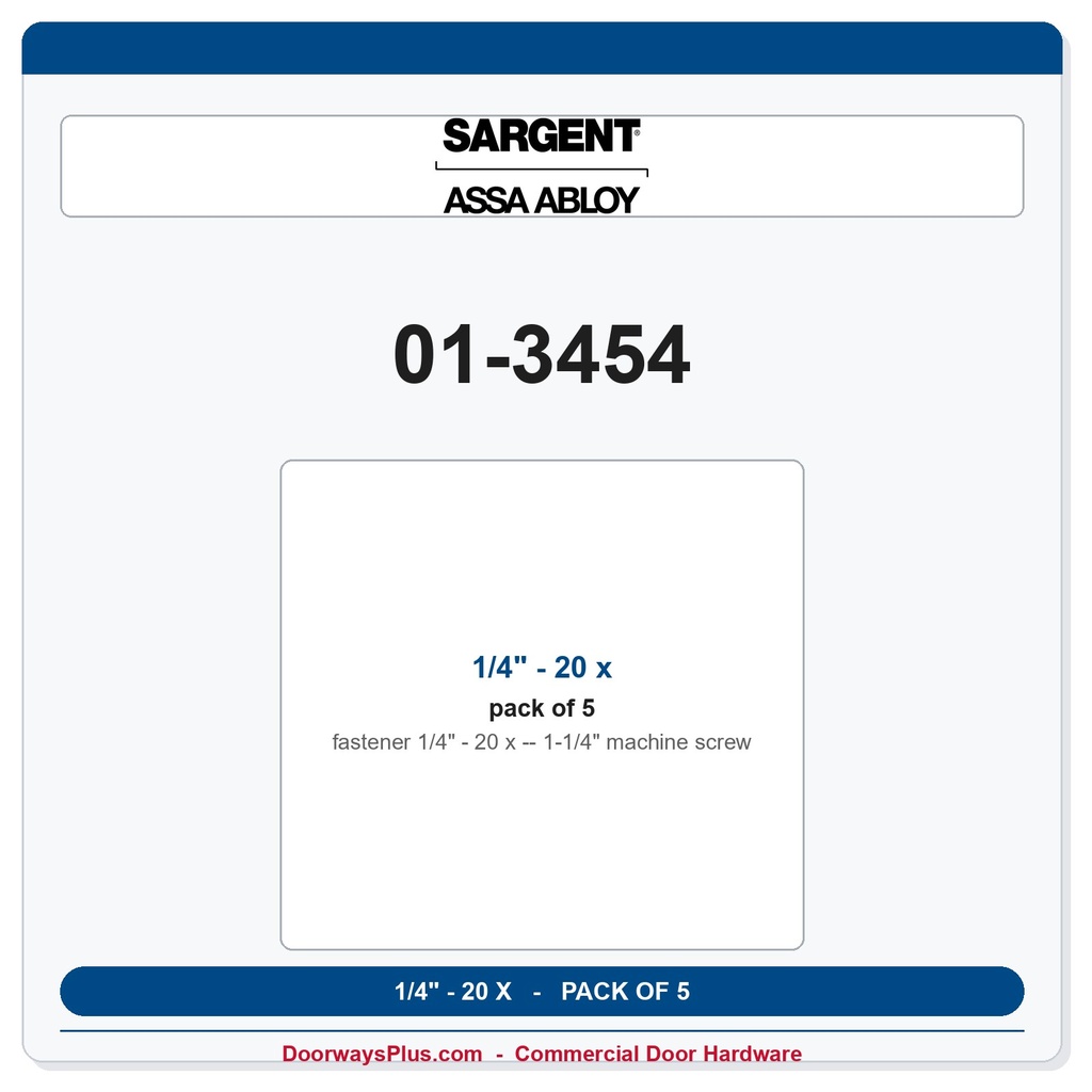 Sargent 01-3454 1/4" - 20 x 1-1/4" machine screw - Pack of 5