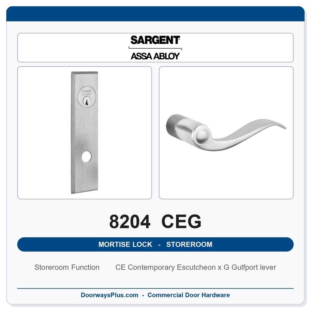 Sargent 8204 CEG Trim Storeroom or Closet Mortise Lockset | LA Keyway, Grade 1 Commercial