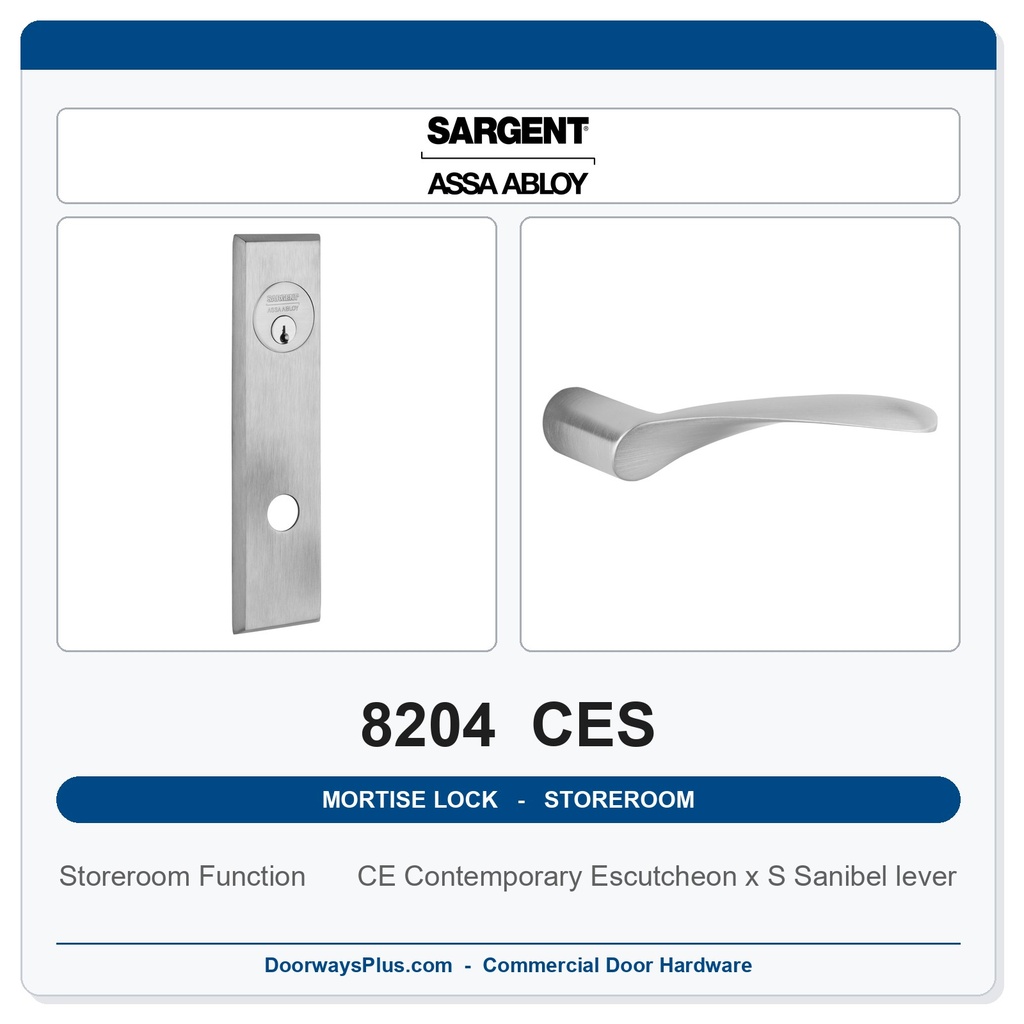 Sargent 8204 CES Trim Storeroom or Closet Mortise Lockset | LA Keyway, Grade 1 Commercial