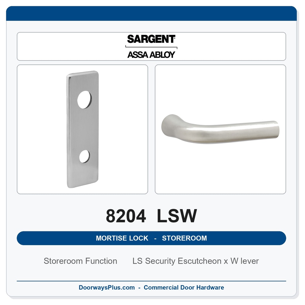 Sargent 8204 LSW Trim Storeroom or Closet Mortise Lockset | LA Keyway, Grade 1 Commercial