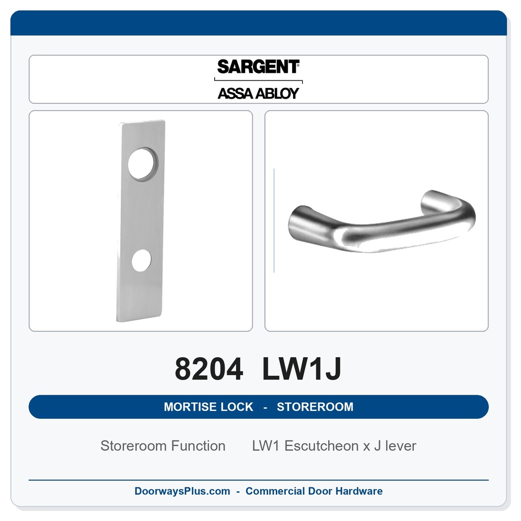 Sargent 8204 LW1J Trim Storeroom or Closet Mortise Lockset | LA Keyway, Grade 1 Commercial