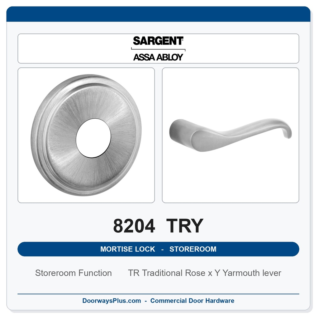Sargent 8204 TRY Trim Storeroom or Closet Mortise Lockset | LA Keyway, Grade 1 Commercial