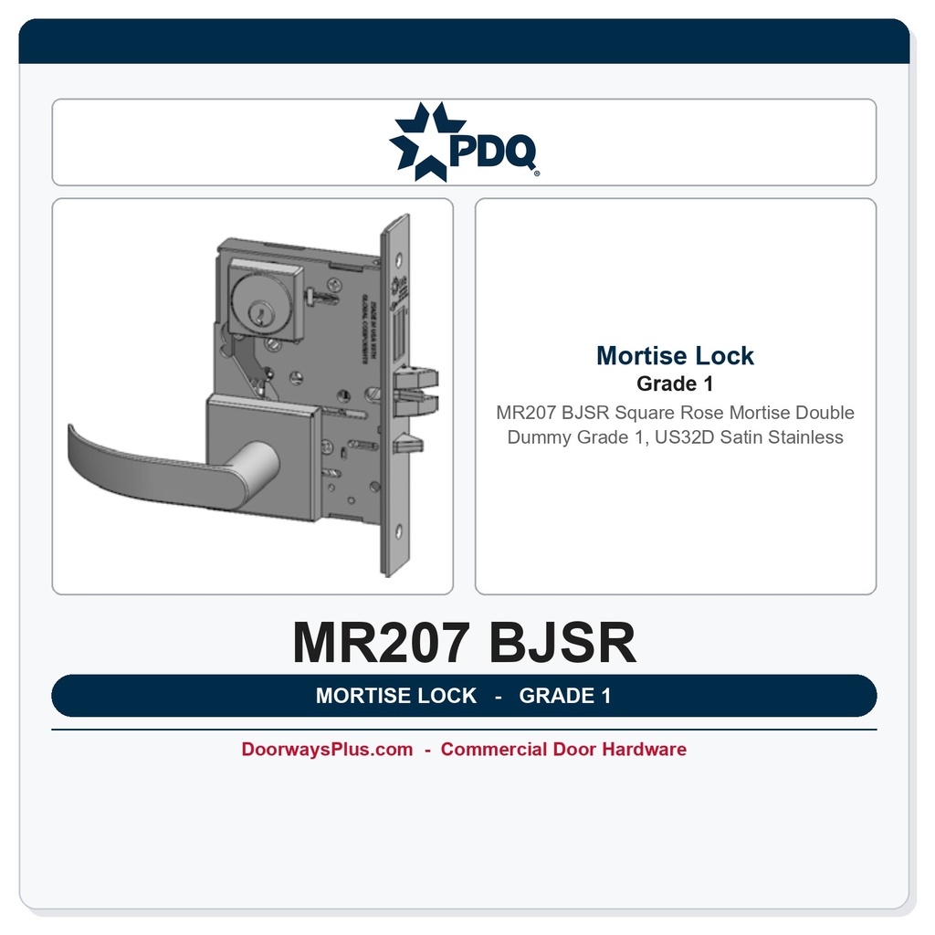 PDQ MR207 BJSR Square Rose Mortise Double Dummy – Grade 1, US32D Satin Stainless