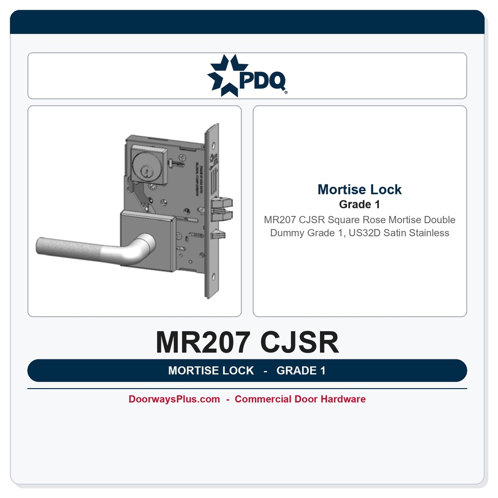 PDQ MR207 CJSR Square Rose Mortise Double Dummy – Grade 1, US32D Satin Stainless