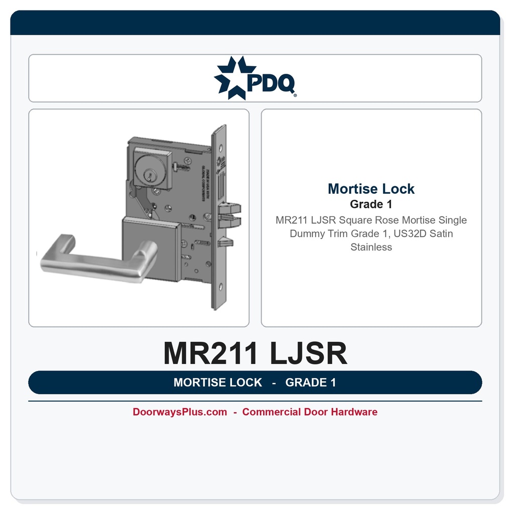 PDQ MR211 LJSR Square Rose Mortise Single Dummy Trim – Grade 1, US32D Satin Stainless