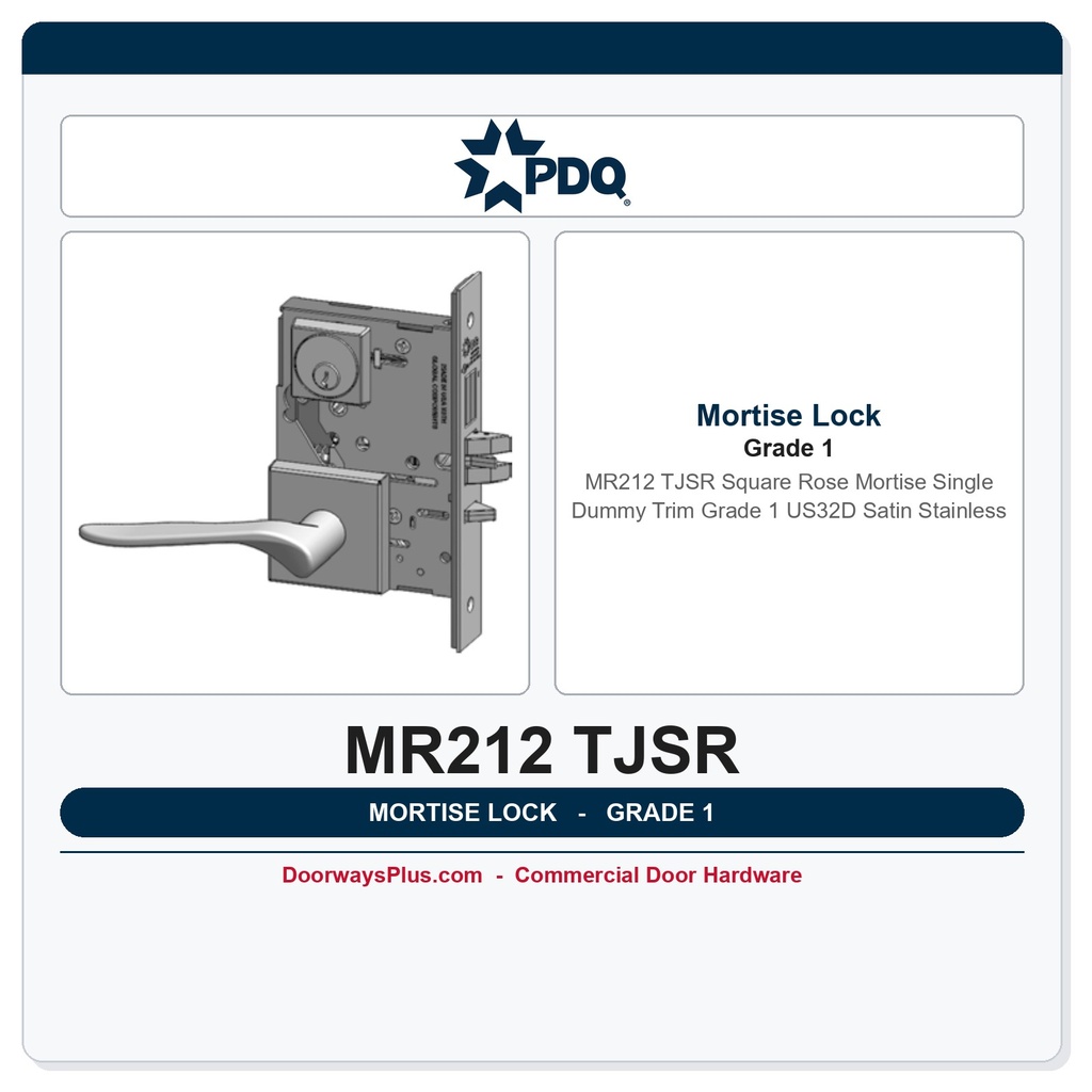PDQ MR212 TJSR Square Rose Mortise Single Dummy Trim Grade 1 US32D Satin Stainless
