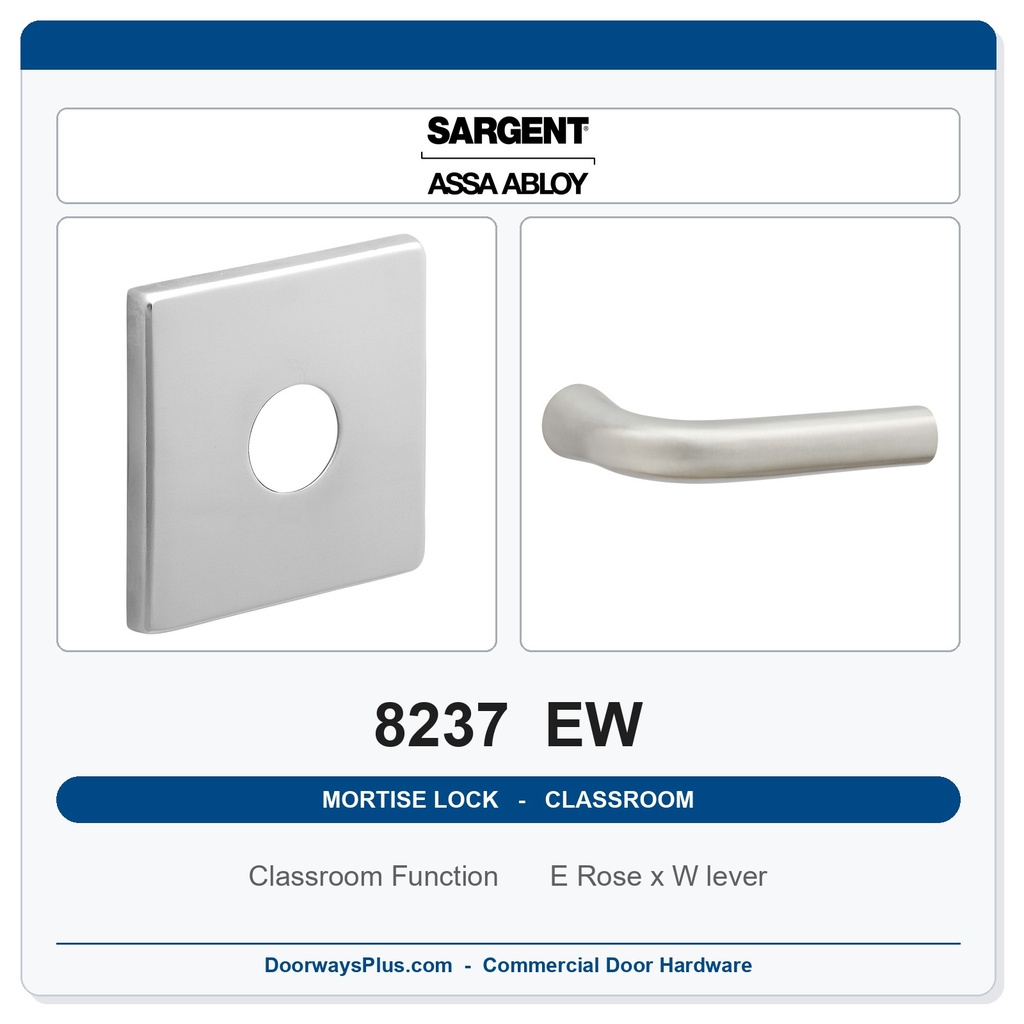 Sargent 8237 EW Trim Classroom Mortise Lockset | LA Keyway, Grade 1 Commercial