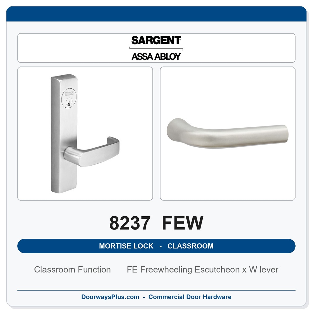 Sargent 8237 FEW Trim Classroom Mortise Lockset | LA Keyway, Grade 1 Commercial