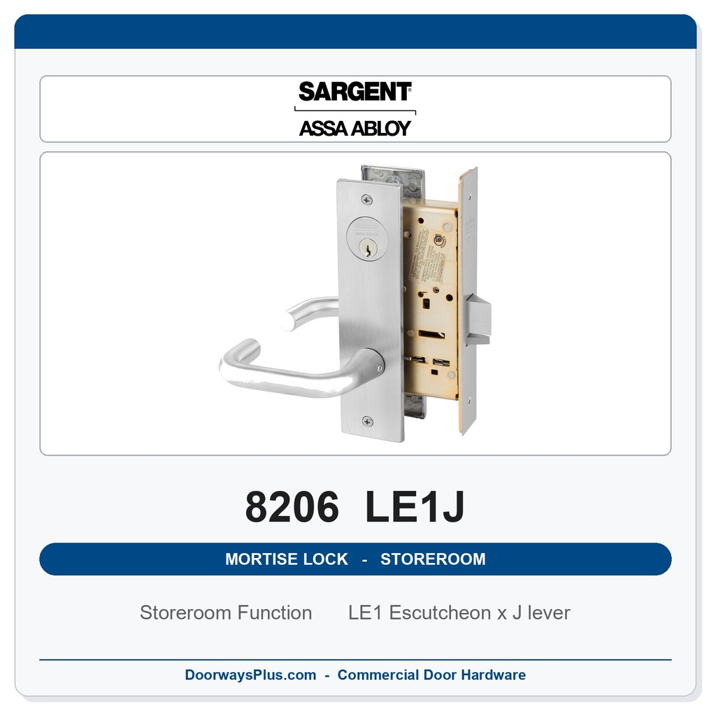Sargent 8206 LE1J Trim Storeroom or Service Mortise Lockset | LA Keyway, Grade 1 Commercial