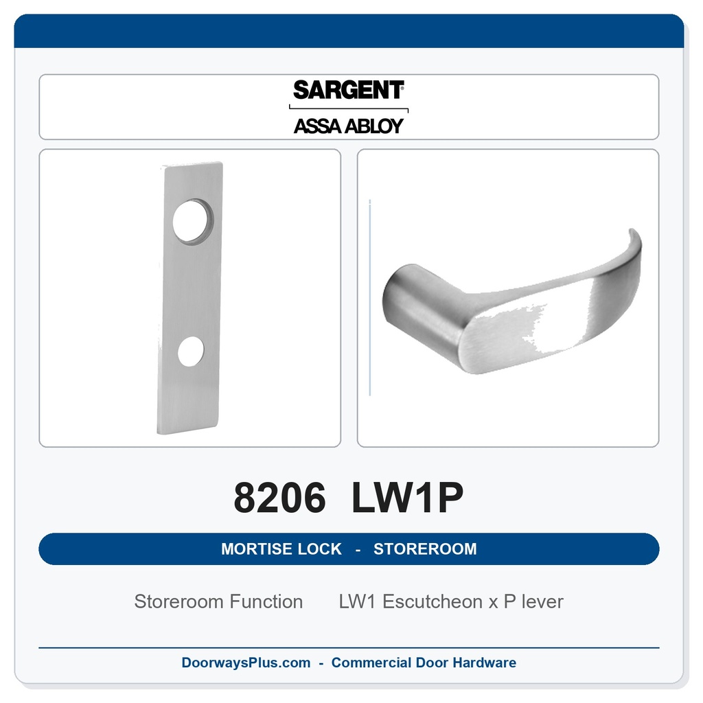 Sargent 8206 LW1P Storeroom Service Mortise Lockset | LA Keyway Grade 1