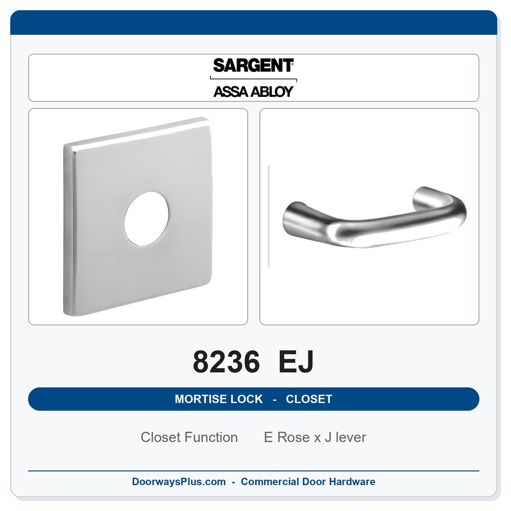Sargent 8236 EJ Trim Closet Mortise Lockset | LA Keyway, Grade 1 Commercial
