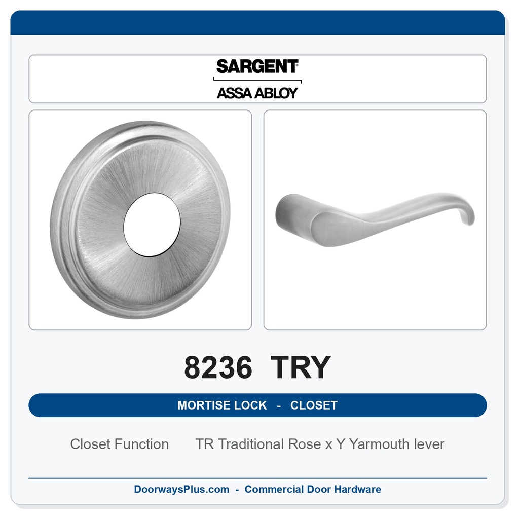 Sargent 8236 TRY Trim Closet Mortise Lockset | LA Keyway, Grade 1 Commercial