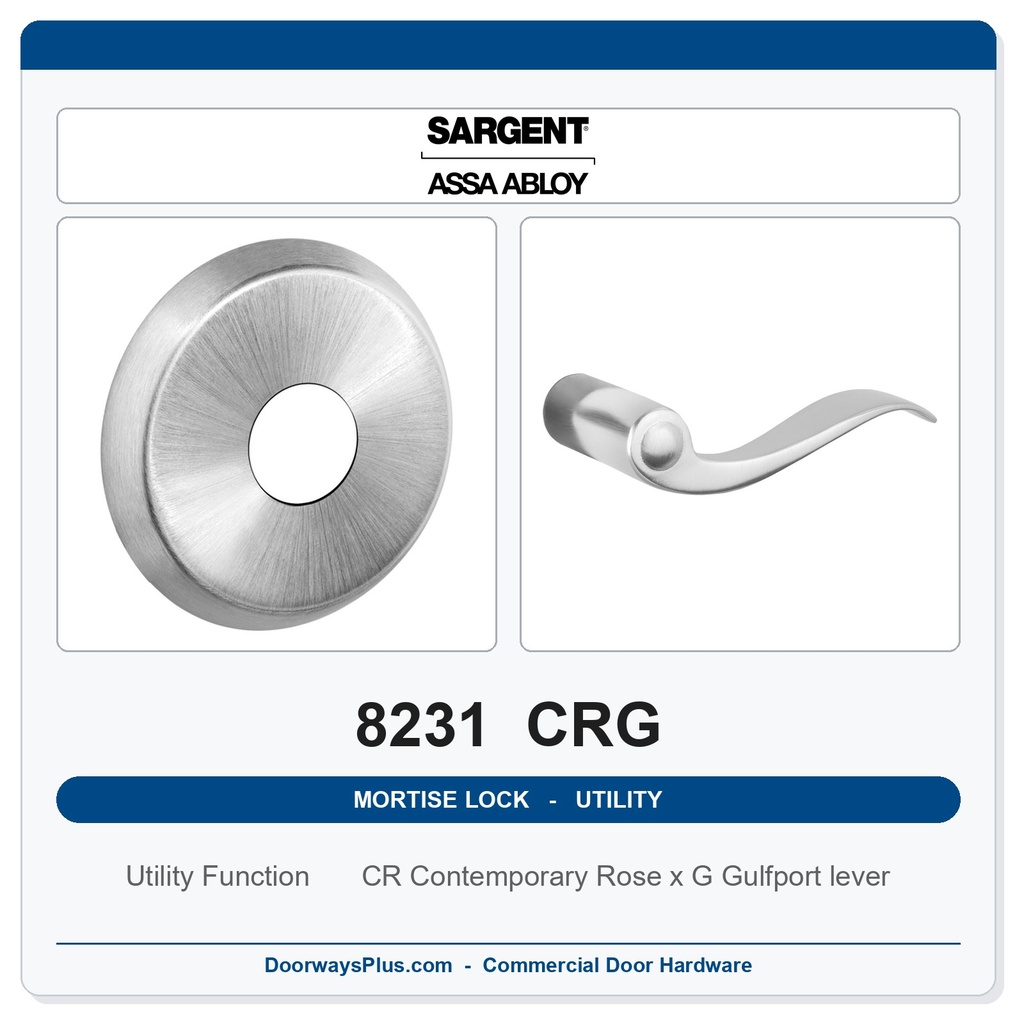 Sargent 8231 CRG Trim Utility Mortise Lockset | LA Keyway, Grade 1 Commercial