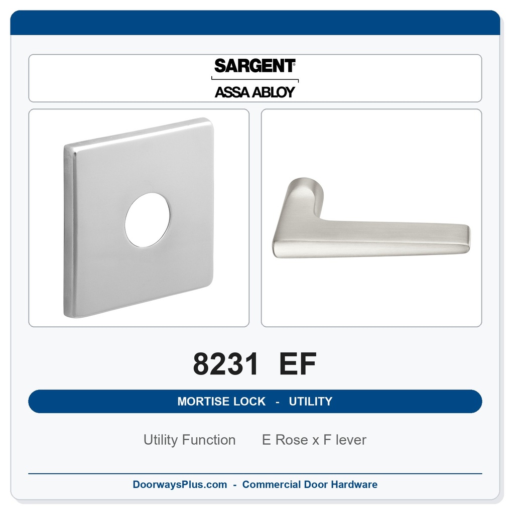 Sargent 8231 EF Trim Utility Mortise Lockset | LA Keyway, Grade 1 Commercial