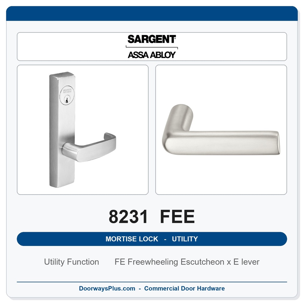 Sargent 8231 FEE Trim Utility Mortise Lockset | LA Keyway, Grade 1 Commercial