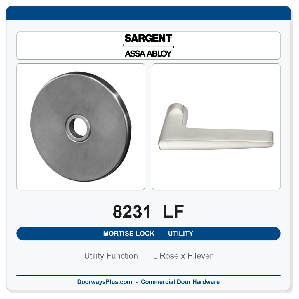 Sargent 8231 LF Trim Utility Mortise Lockset | LA Keyway, Grade 1 Commercial