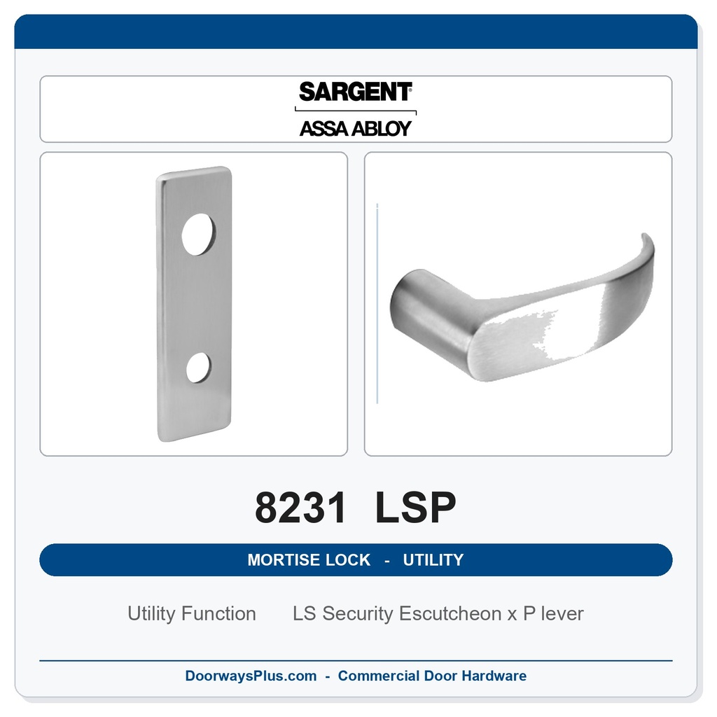Sargent 8231 LSP Trim Utility Mortise Lockset | LA Keyway, Grade 1 Commercial