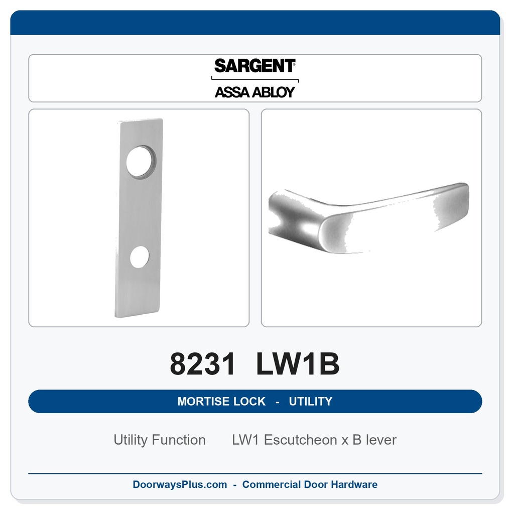 Sargent 8231 LW1B Trim Utility Mortise Lockset | LA Keyway, Grade 1 Commercial