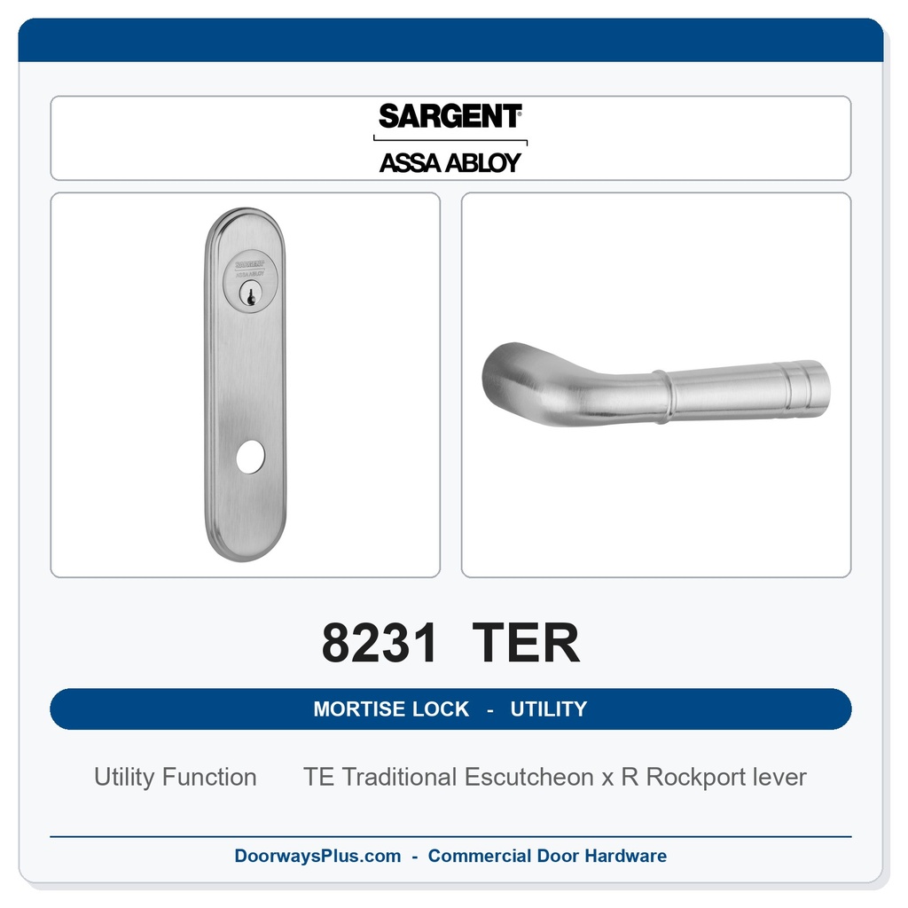 Sargent 8231 TER Trim Utility Mortise Lockset | LA Keyway, Grade 1 Commercial