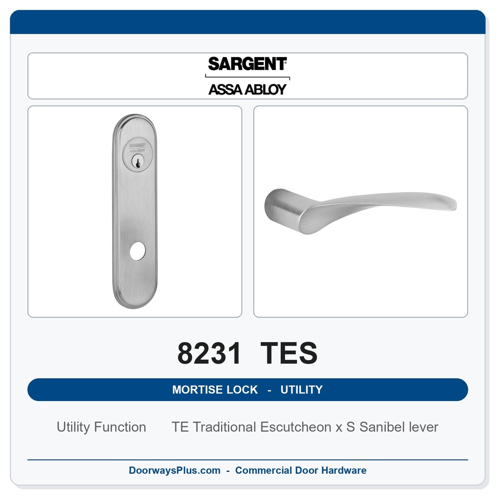 Sargent 8231 TES Trim Utility Mortise Lockset | LA Keyway, Grade 1 Commercial