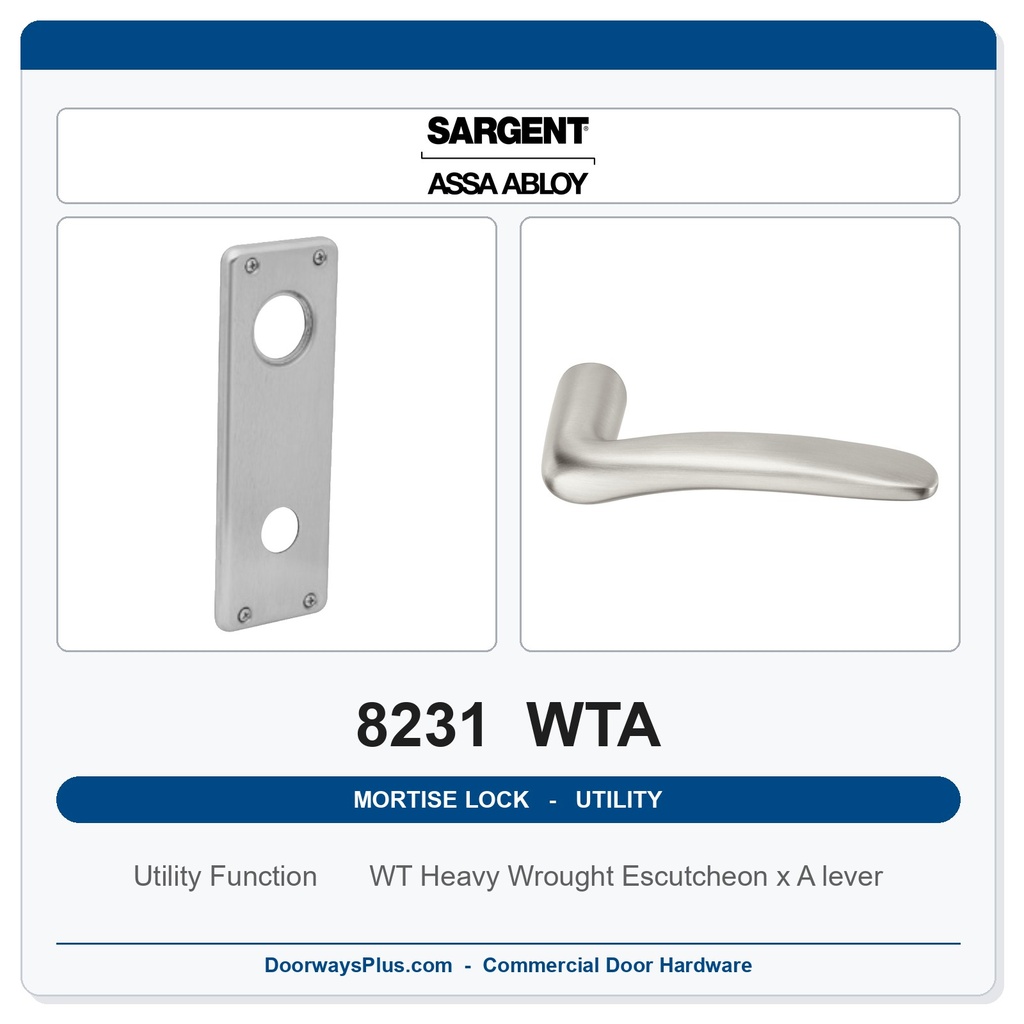 Sargent 8231 WTA Trim Utility Mortise Lockset | LA Keyway, Grade 1 Commercial