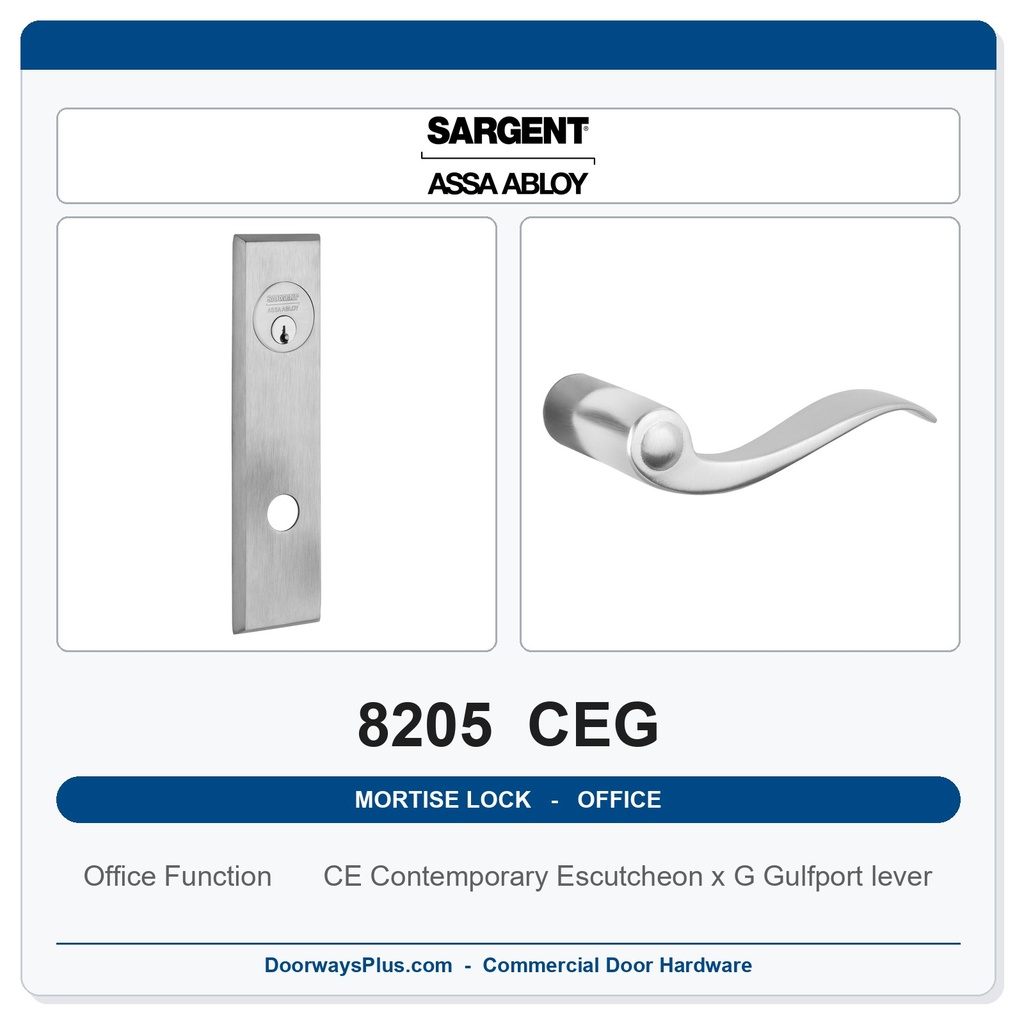 Sargent 8205 CEG Trim Office or Entry Mortise Lockset | LA Keyway, Grade 1 Commercial