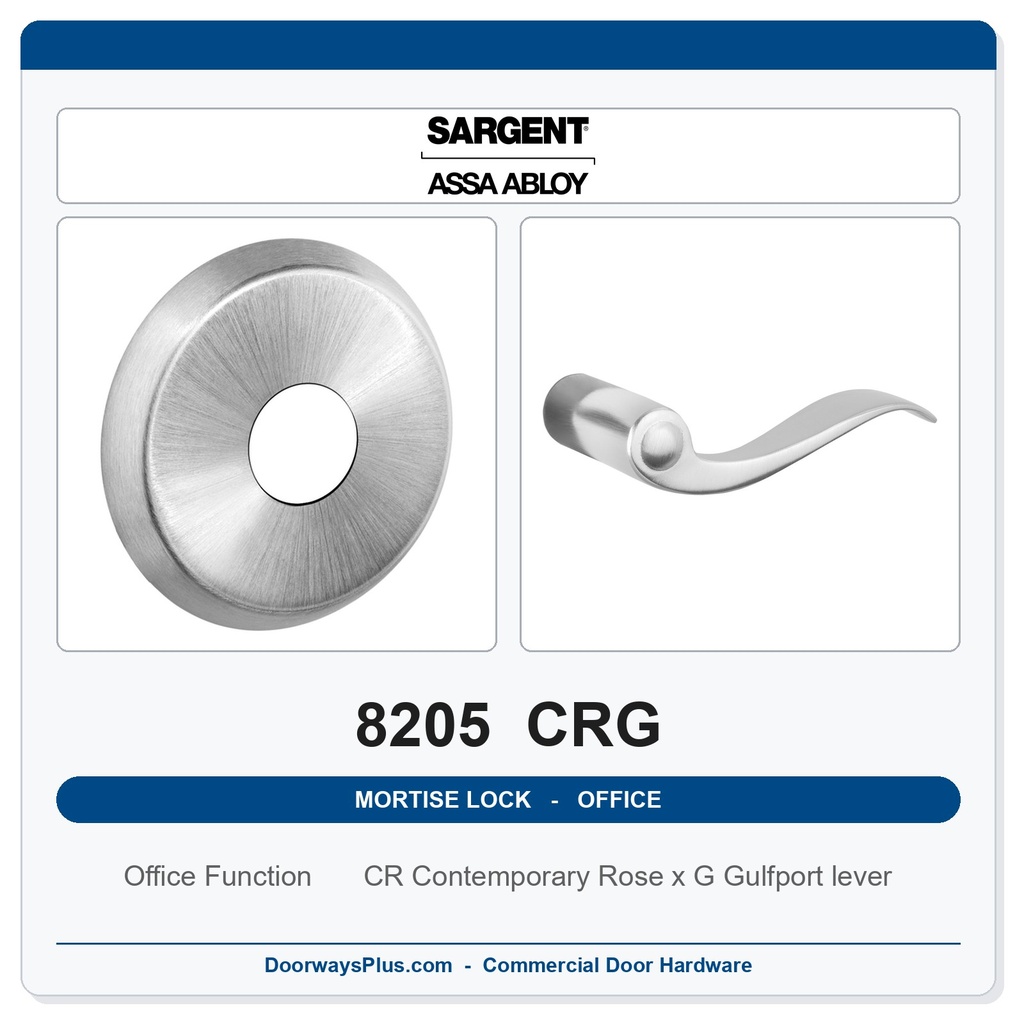Sargent 8205 CRG Trim Office or Entry Mortise Lockset | LA Keyway, Grade 1 Commercial