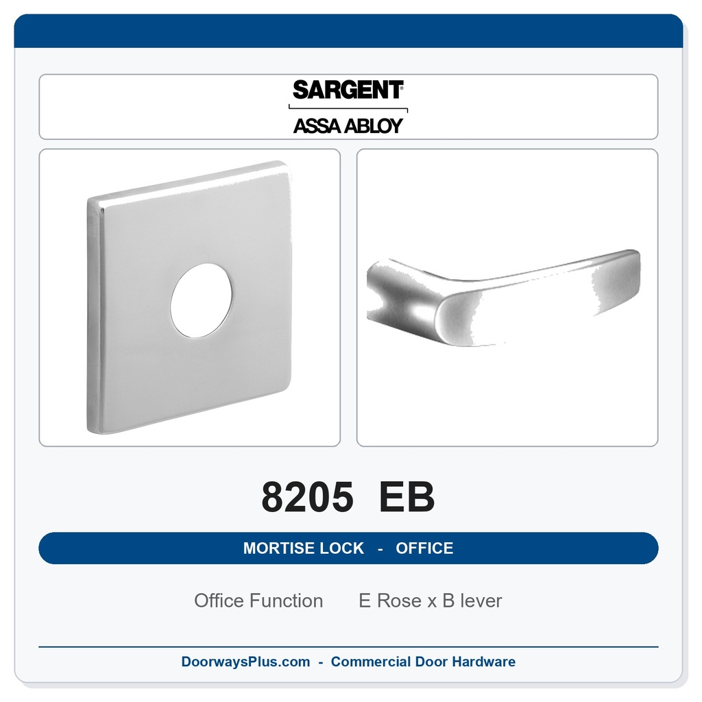 Sargent 8205 EB Trim Office or Entry Mortise Lockset | LA Keyway, Grade 1 Commercial