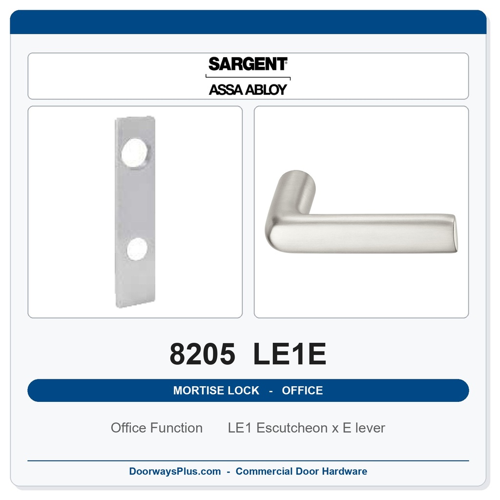 Sargent 8205 LE1E Trim Office or Entry Mortise Lockset | LA Keyway, Grade 1 Commercial