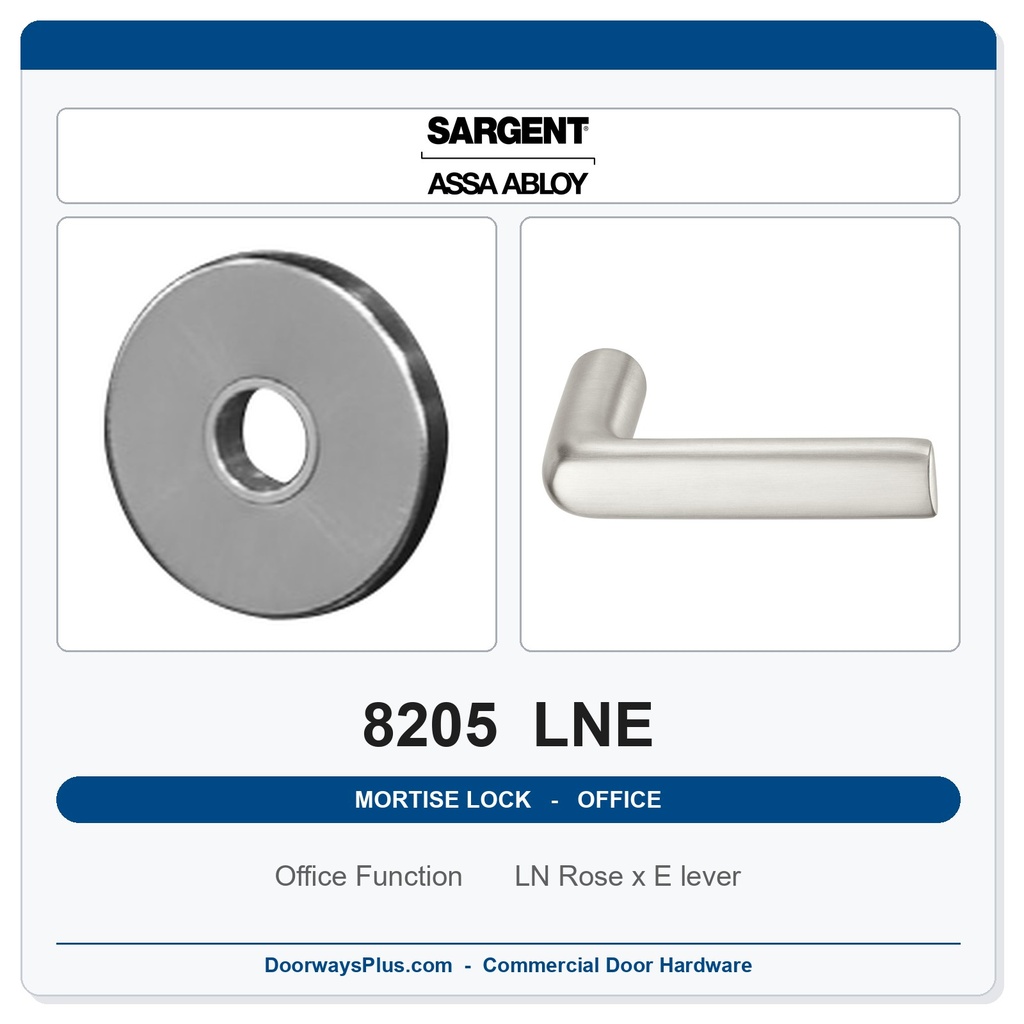 Sargent 8205 LNE Trim Office or Entry Mortise Lockset | LA Keyway, Grade 1 Commercial