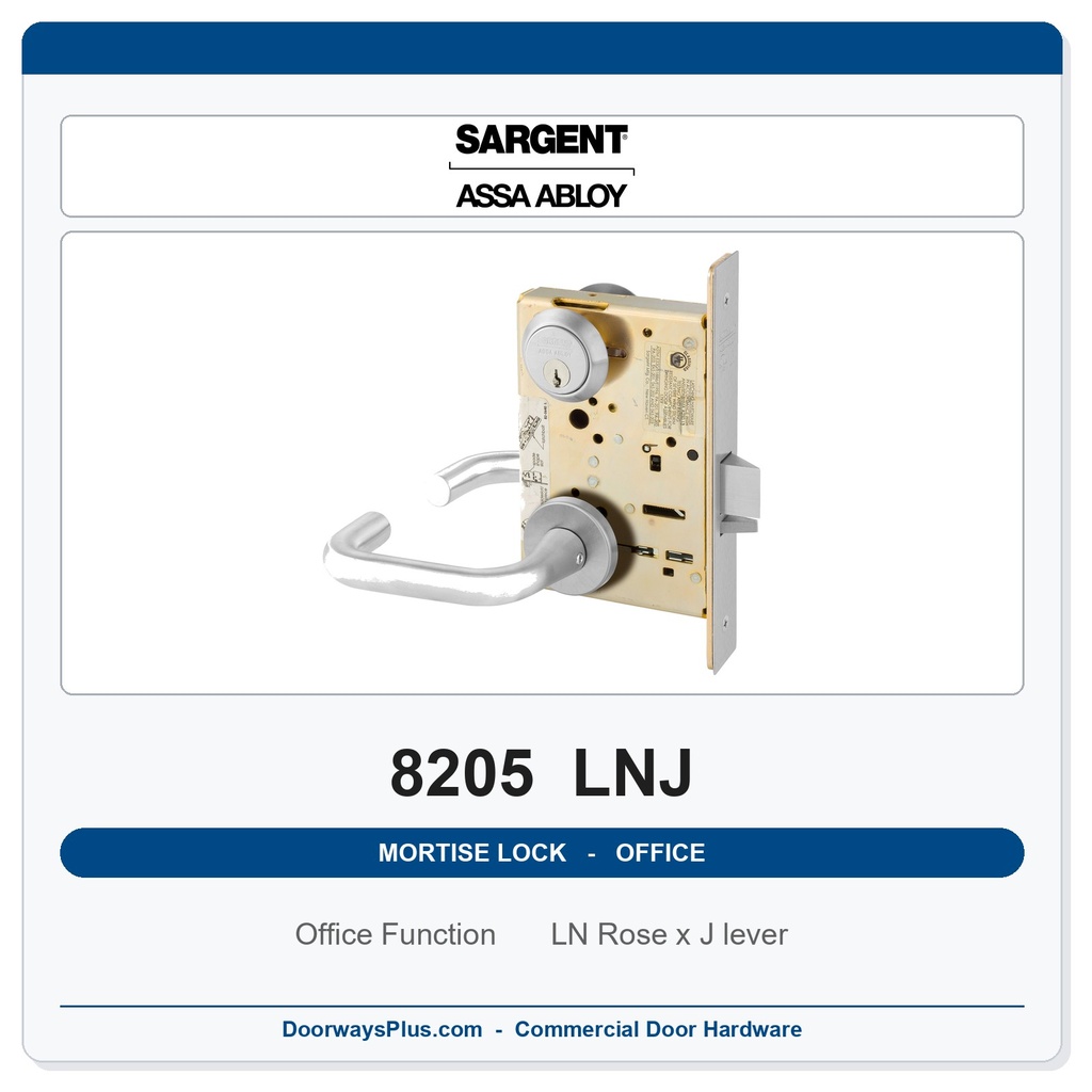 Sargent 8205 LNJ Trim Office or Entry Mortise Lockset | LA Keyway, Grade 1 Commercial