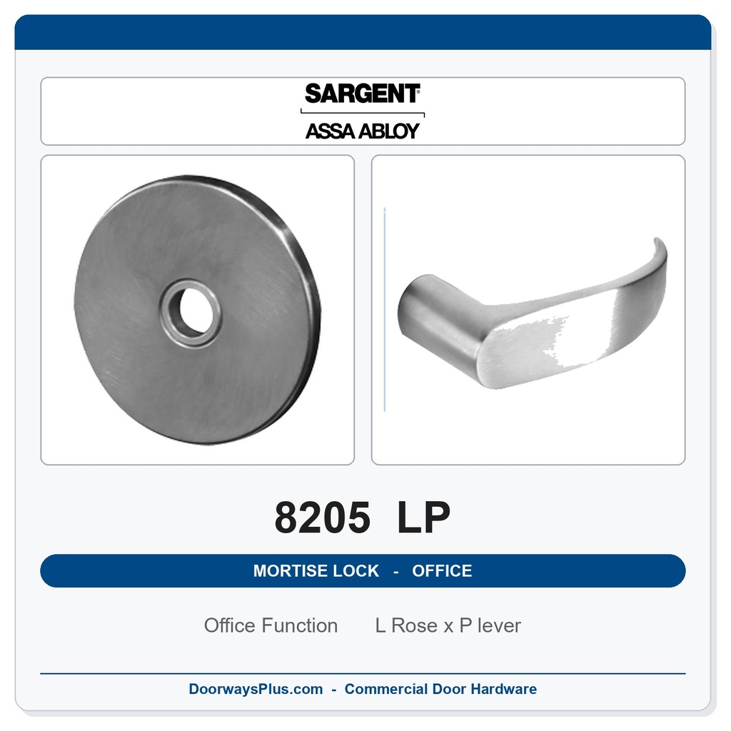 Sargent 8205 LP Trim Office or Entry Mortise Lockset | LA Keyway, Grade 1 Commercial