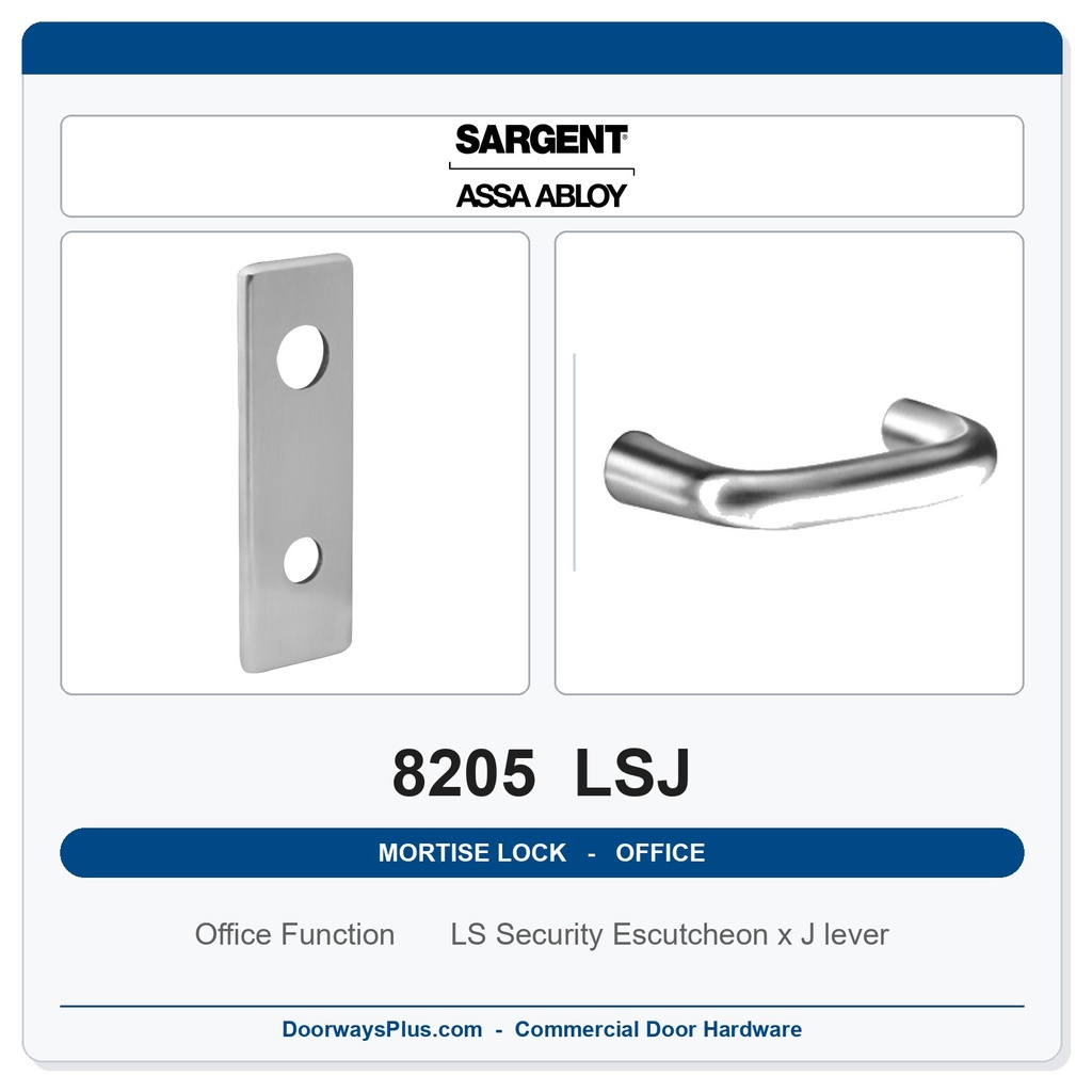 Sargent 8205 LSJ Trim Office or Entry Mortise Lockset | LA Keyway, Grade 1 Commercial
