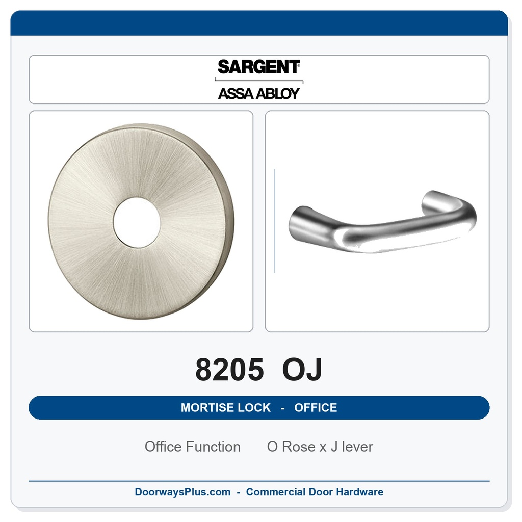 Sargent 8205 OJ Trim Office or Entry Mortise Lockset | LA Keyway, Grade 1 Commercial