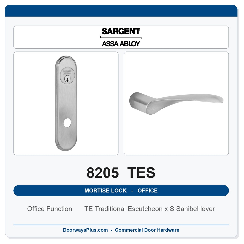 Sargent 8205 TES Trim Office or Entry Mortise Lockset | LA Keyway, Grade 1 Commercial
