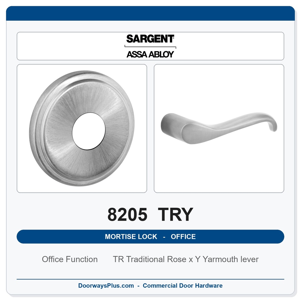 Sargent 8205 TRY Trim Office or Entry Mortise Lockset | LA Keyway, Grade 1 Commercial