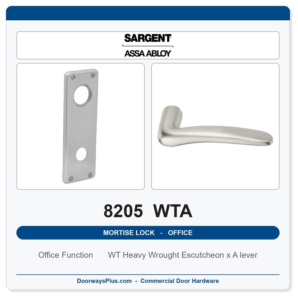 Sargent 8205 WTA Trim Office or Entry Mortise Lockset | LA Keyway, Grade 1 Commercial
