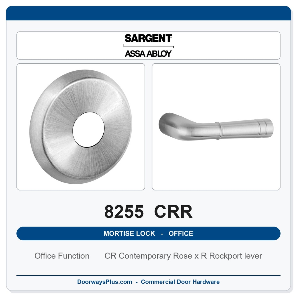 Sargent 8255 CRR Trim Office or Entry Mortise Lockset | LA Keyway, Grade 1 Commercial