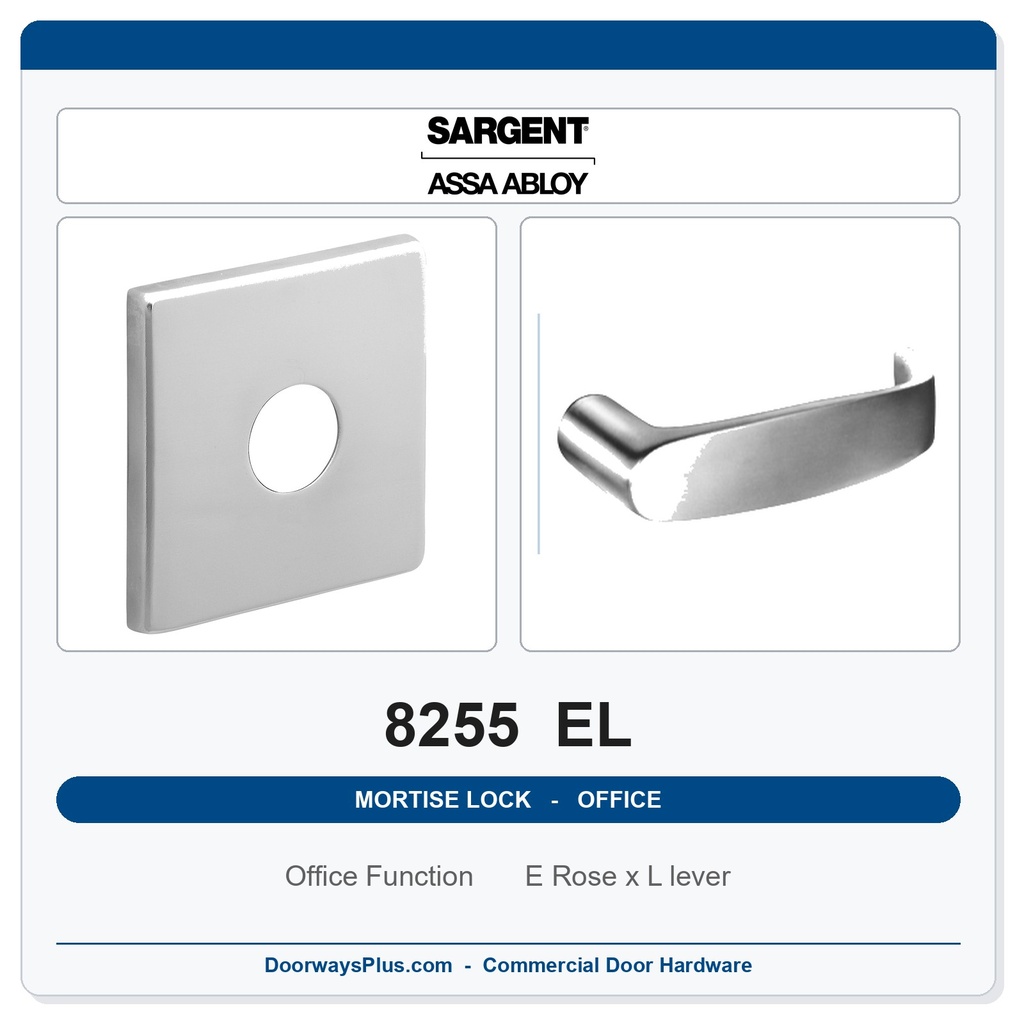 Sargent 8255 EL Trim Office or Entry Mortise Lockset | LA Keyway, Grade 1 Commercial