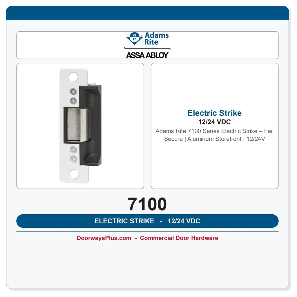 Adams Rite 7100 Series Electric Strike – Fail Secure | Aluminum Storefront | 12/24V