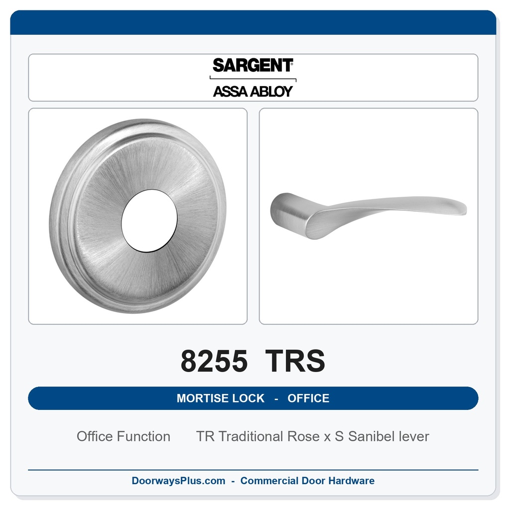 Sargent 8255 TRS Trim Office or Entry Mortise Lockset | LA Keyway, Grade 1 Commercial